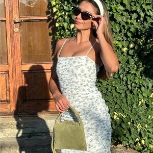 REVOLVE Bardot Ruched Midi Dress in Ditsy Floral